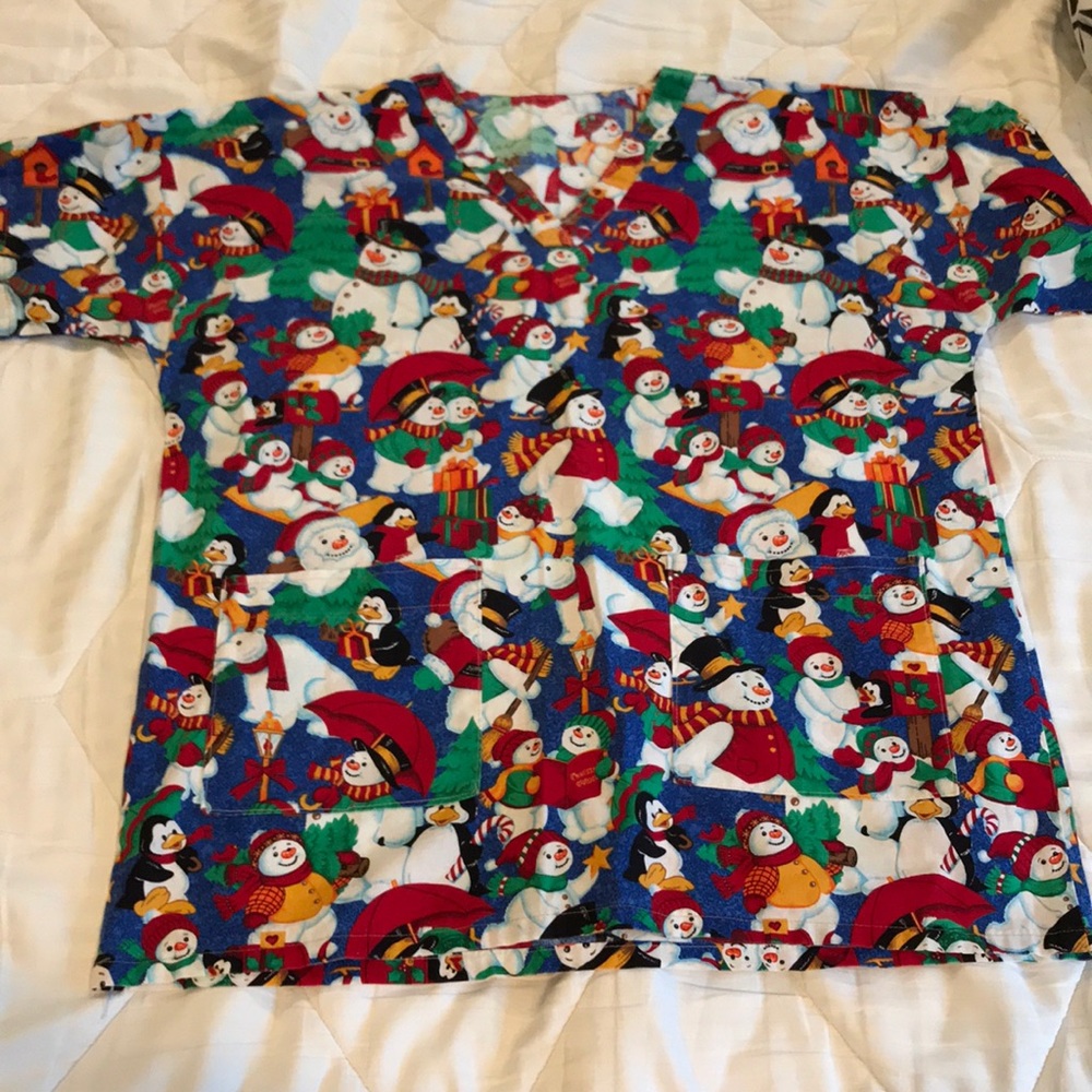 Winter theme scrub top